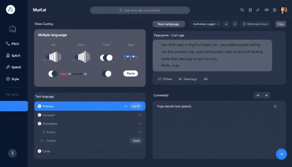 Murf.ai interface showing AI voice and TTS tools for content creators with customization options Murf.ai interface showing AI voice and TTS tools for content creators with customization options