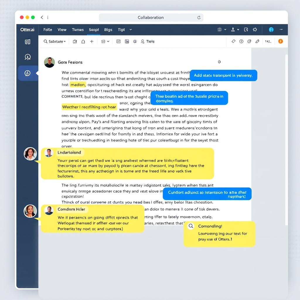 Otter.ai collaboration features showing shared transcript with comments