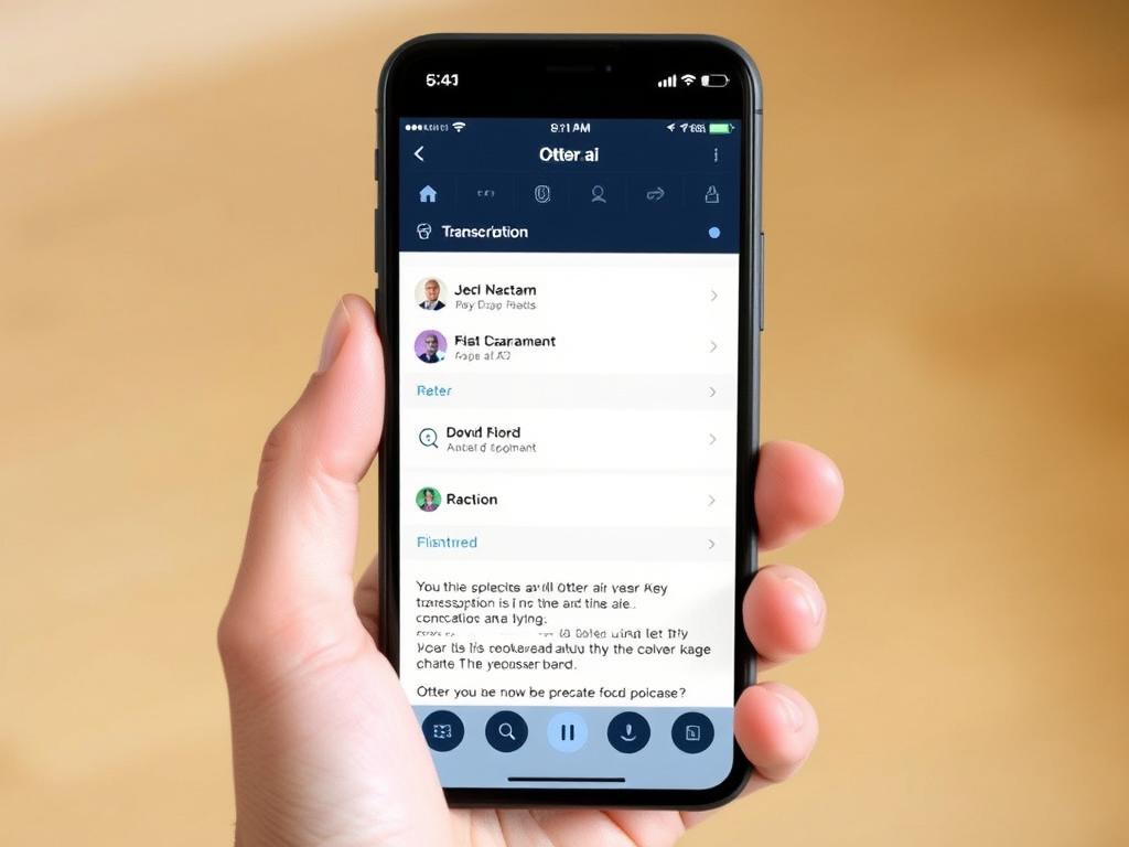 Otter.ai mobile app showing transcription capabilities on smartphone