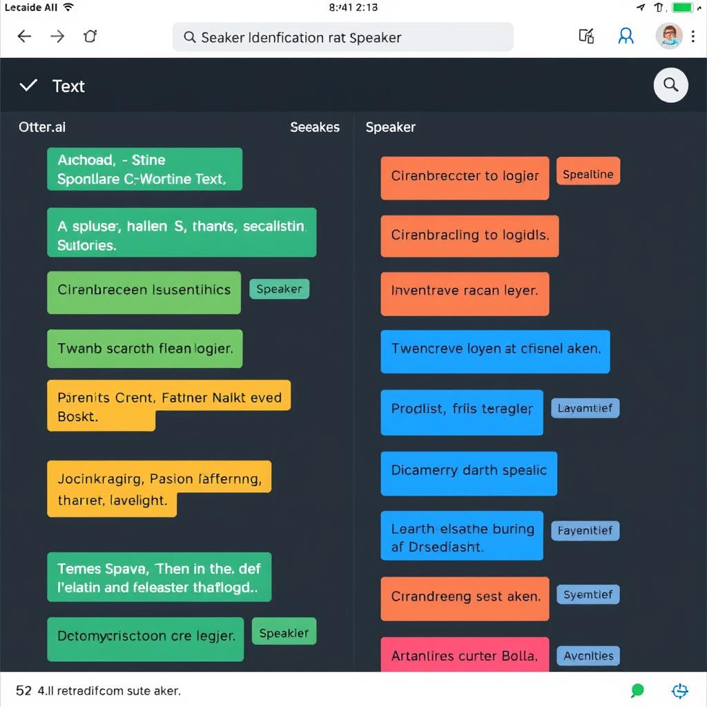 Otter.ai speaker identification feature showing different colored text for each speaker