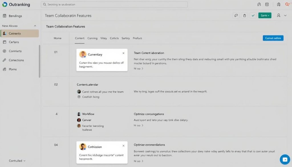 Outranking interface showing team collaboration features for SEO content creation Outranking interface showing team collaboration features for SEO content creation