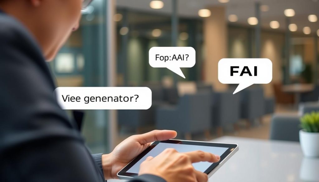 Person asking questions about AI voice generators to a virtual assistant