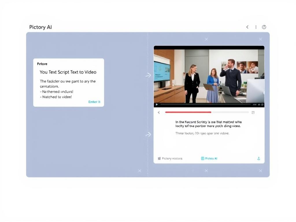 Pictory AI text-to-video conversion process showing script input and video output