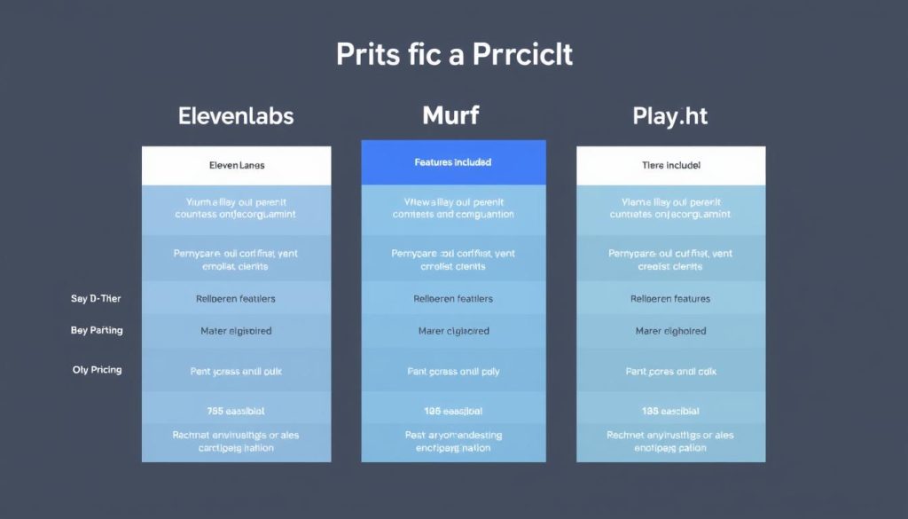 Pricing comparison chart for the three AI voice generators