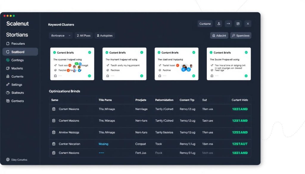 Scalenut interface showing SEO content planning and optimization features Scalenut interface showing SEO content planning and optimization features