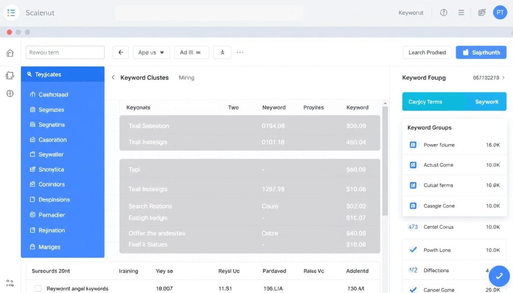 Scalenut's Keyword Planner showing keyword clusters