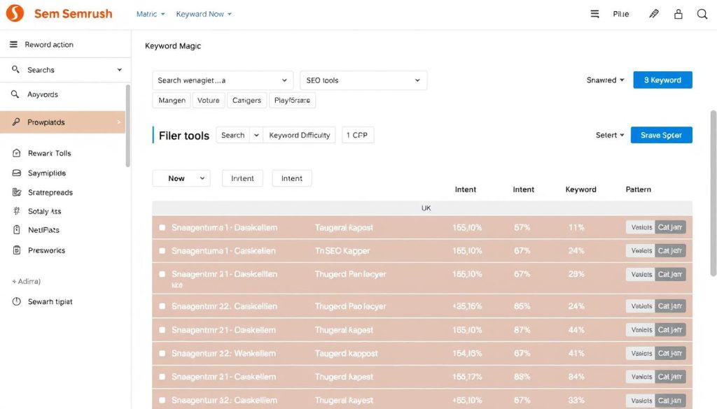 Semrush Keyword Magic Tool interface showing keyword research results