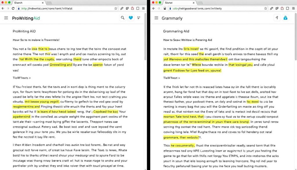 Side-by-side comparison of ProWritingAid and Grammarly interfaces
