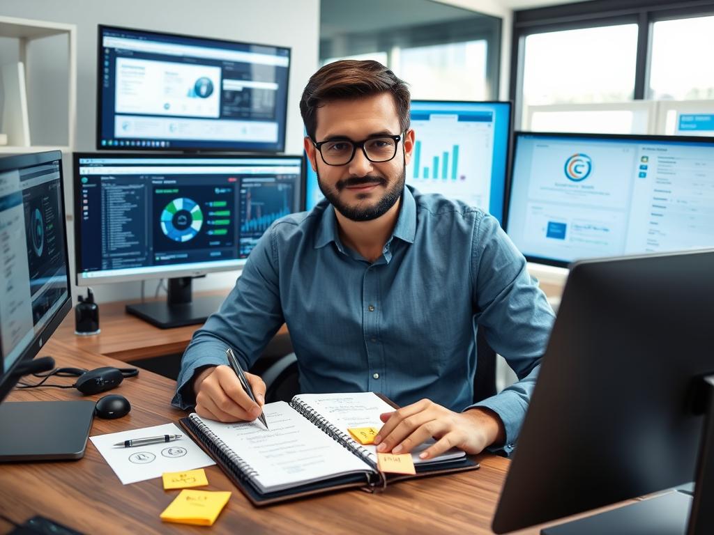 Small business owner implementing AI tools step by step