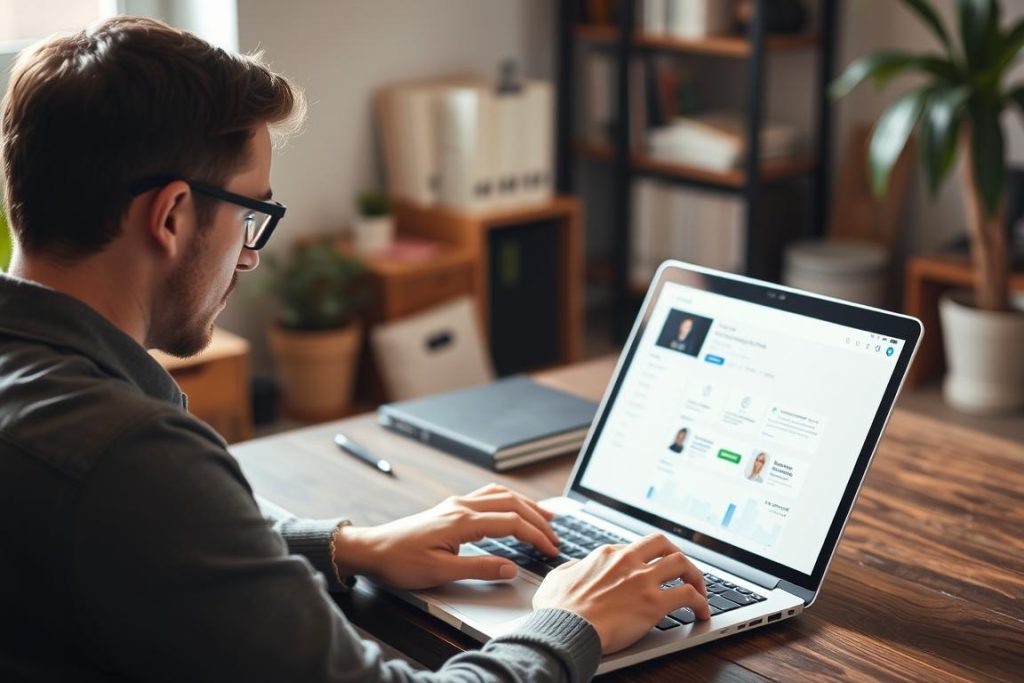 Solopreneur using HubSpot CRM free version on laptop