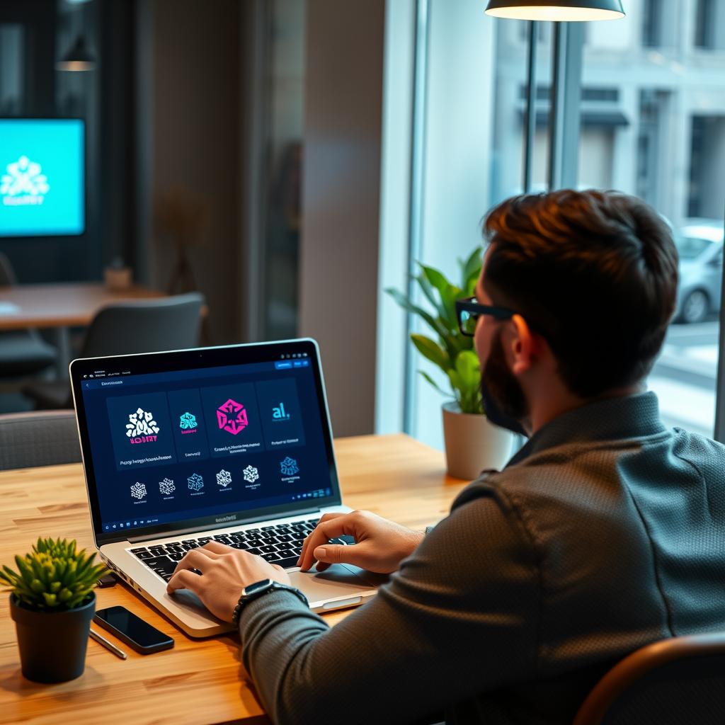 Startup founder using AI logo generator to create brand identity