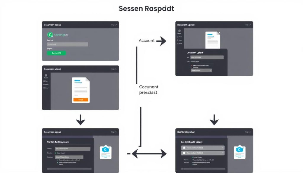 Step-by-step CustomGPT.ai setup process showing document upload and configuration screens