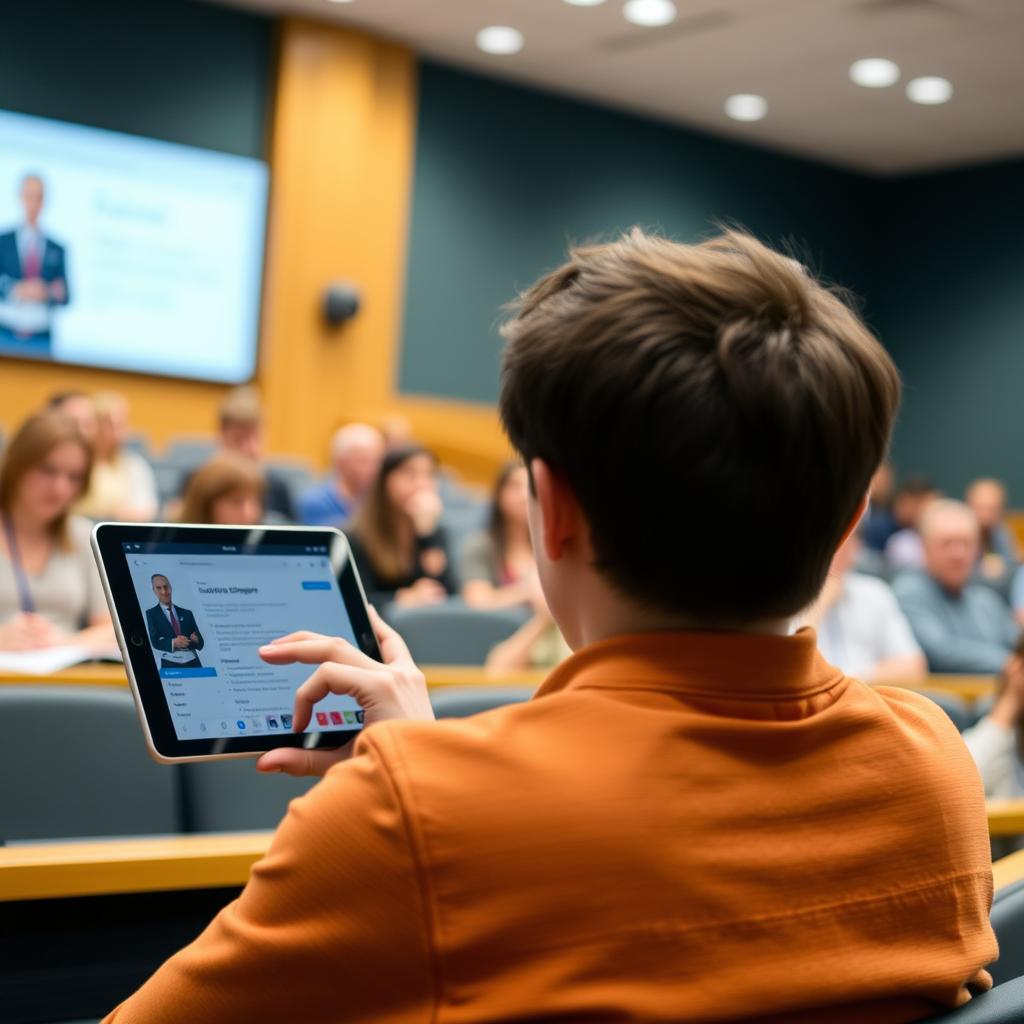 Student using Otter.ai to transcribe a lecture