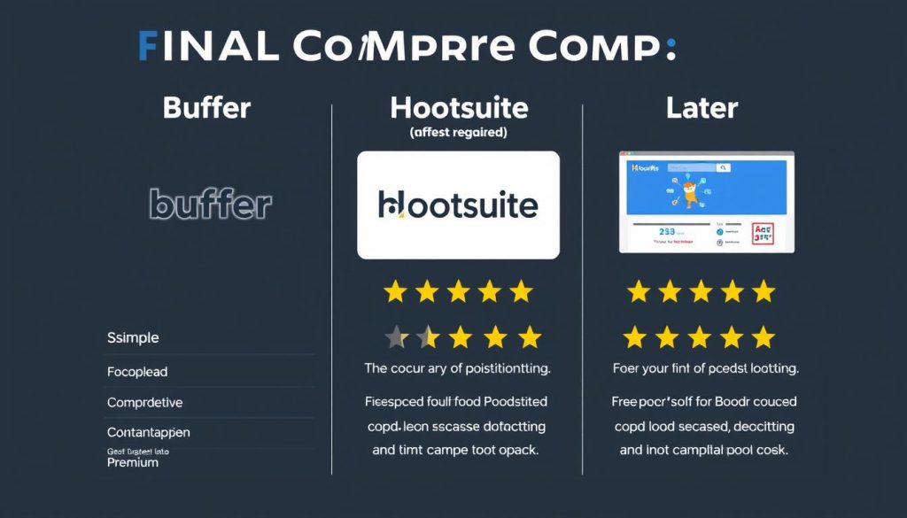 Summary comparison of Buffer, Hootsuite, and Later with key takeaways