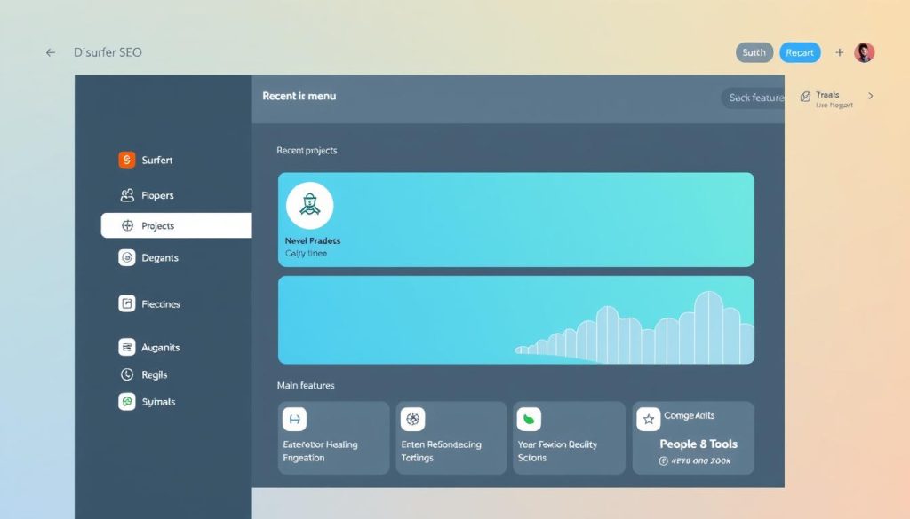 Surfer SEO dashboard showing user interface and navigation