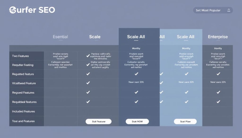 Surfer SEO pricing plans comparison chart