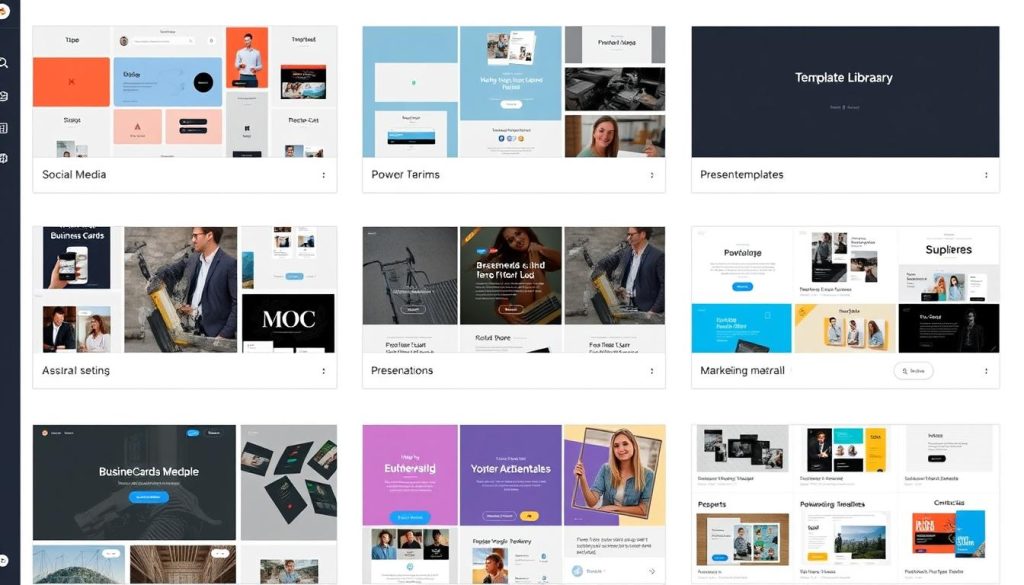 Template libraries from the three AI logo and brand design tools showing various design categories