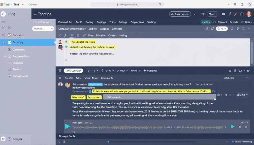 Trint AI transcription tool interface showing collaborative editing features Trint AI transcription tool interface showing collaborative editing features