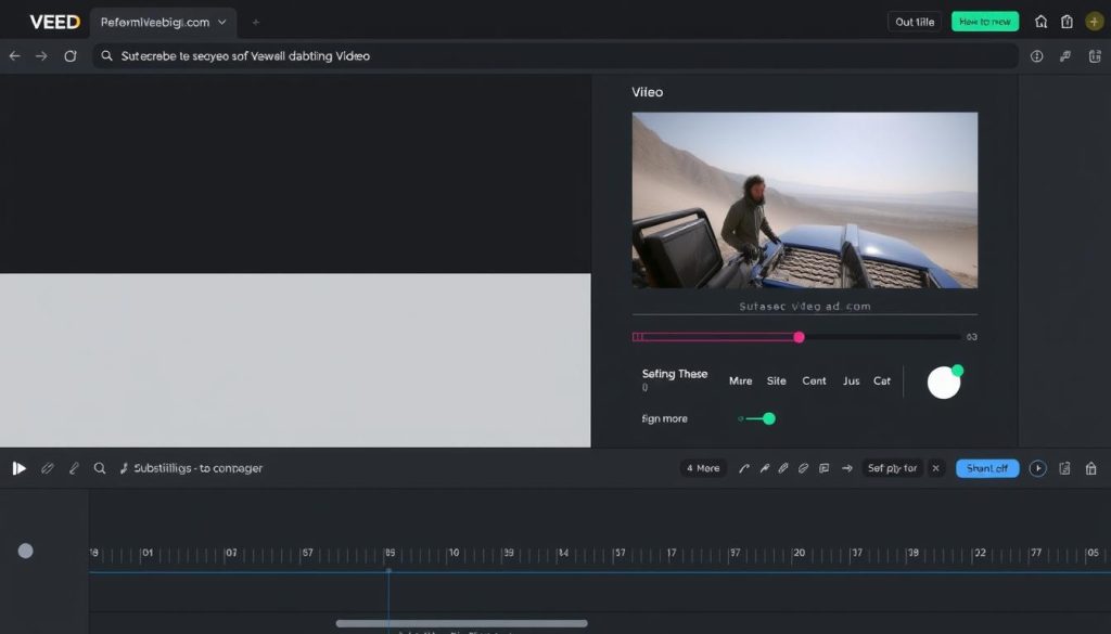 VEED's video editing interface showing timeline and editing tools VEED's video editing interface showing timeline and editing tools
