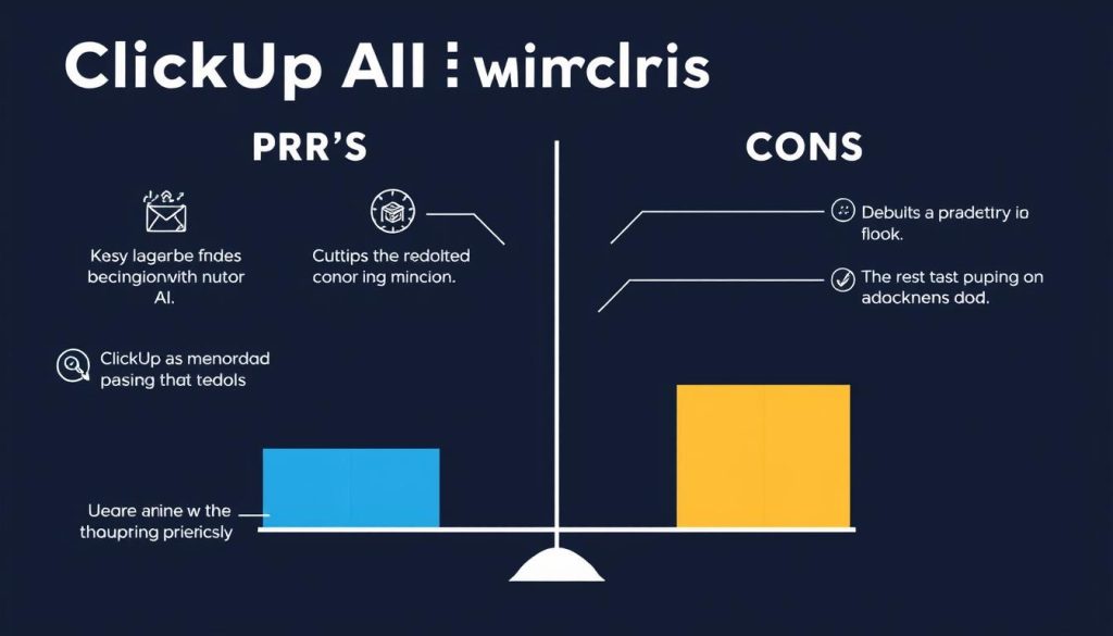 Visual comparison of ClickUp AI pros and cons with feature highlights Visual comparison of ClickUp AI pros and cons with feature highlights