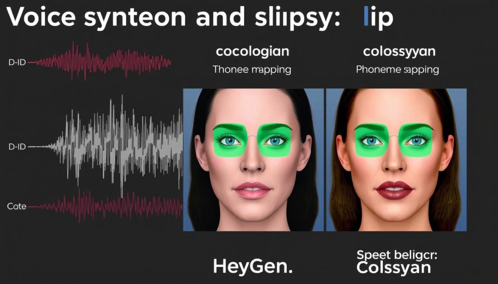 Visualization of voice synthesis and lip-sync technology across the three platforms