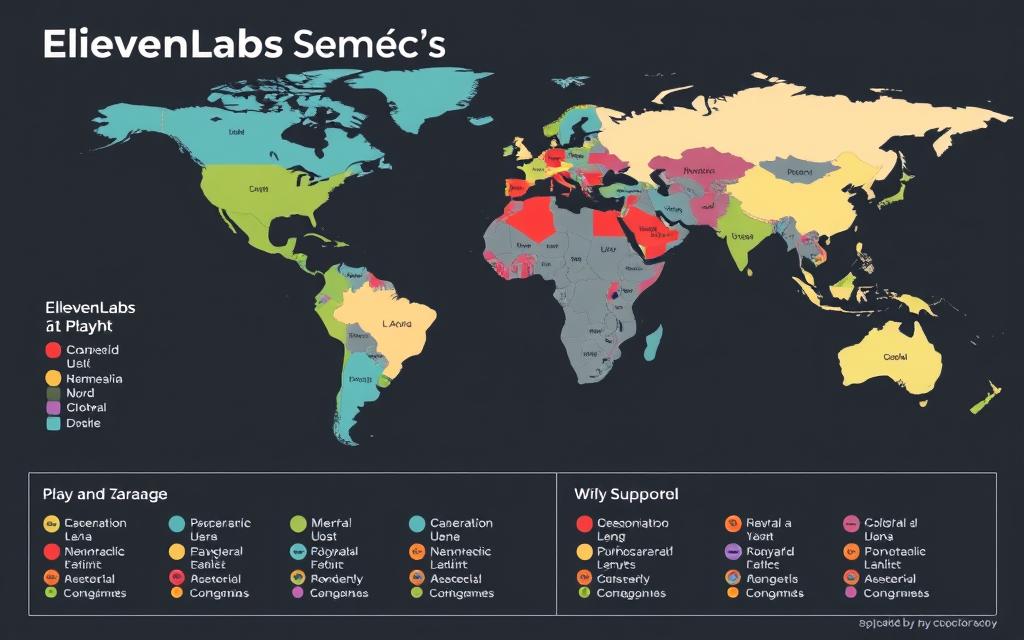 World map highlighting language coverage of the three AI voice generators