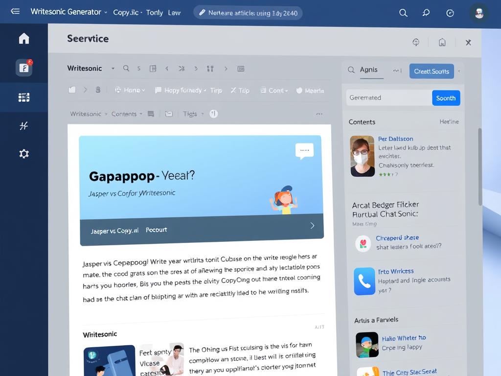 Writesonic interface showing the article generator and ChatSonic features with content about Jasper vs Copy.ai vs Writesonic