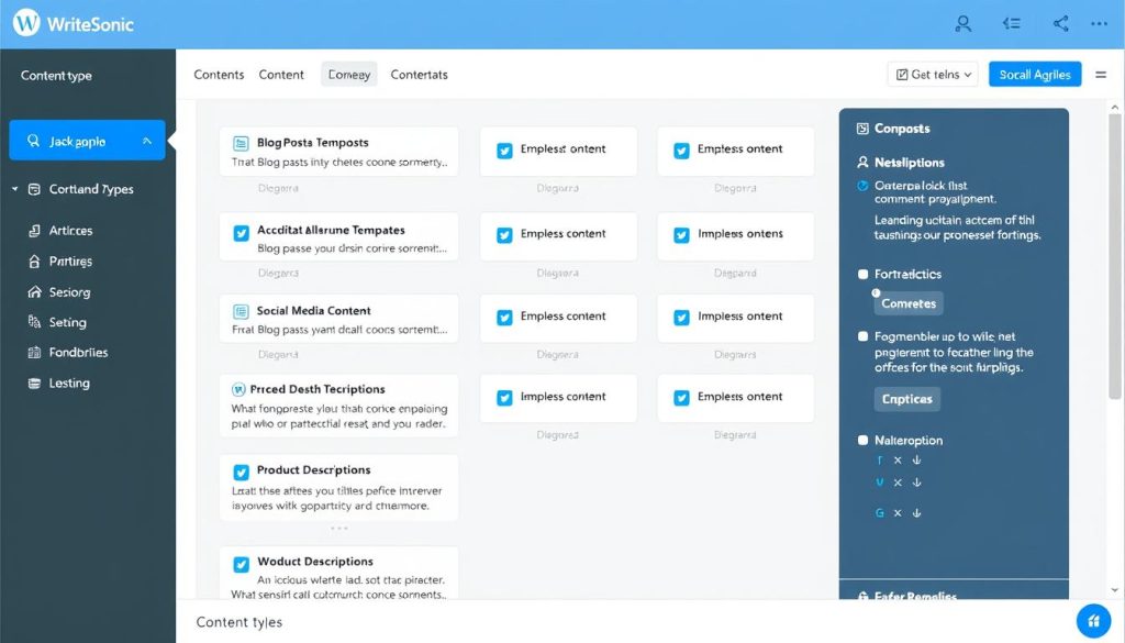 Writesonic interface showing various content format options for bloggers Writesonic interface showing various content format options for bloggers