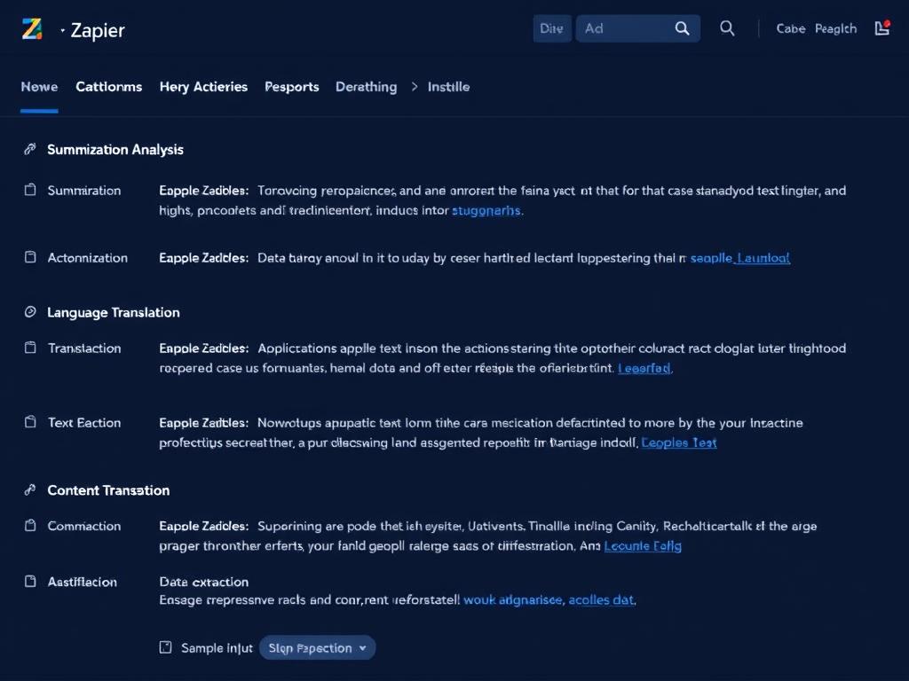 Zapier's AI actions panel showing text analysis and transformation options Zapier's AI actions panel showing text analysis and transformation options