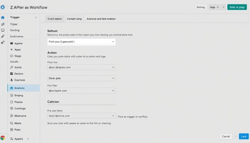 Zapier's step-by-step interface showing a linear workflow creation process