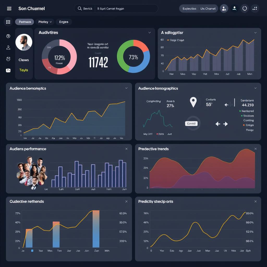 AI analytics dashboard showing YouTube channel performance metrics