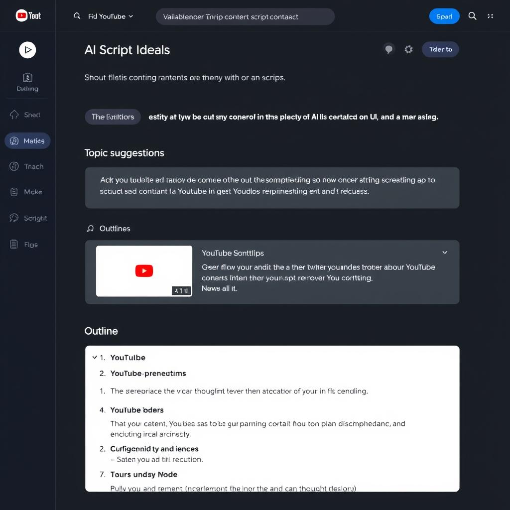 AI script writing tool interface showing content ideas for YouTube