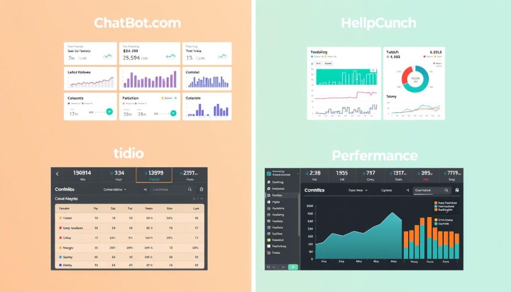 Analytics dashboards from the three chatbot platforms showing performance metrics