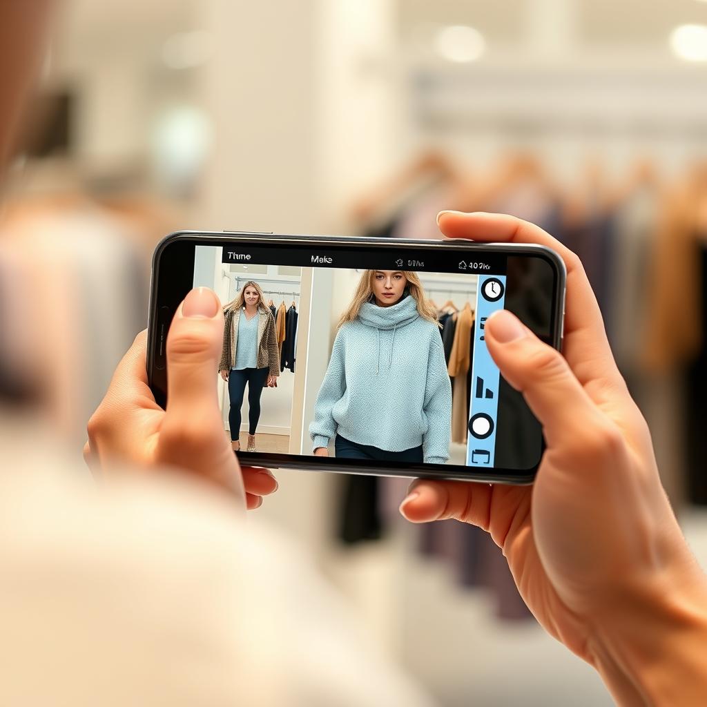 Augmented reality shopping experience showing virtual try-on for clothing