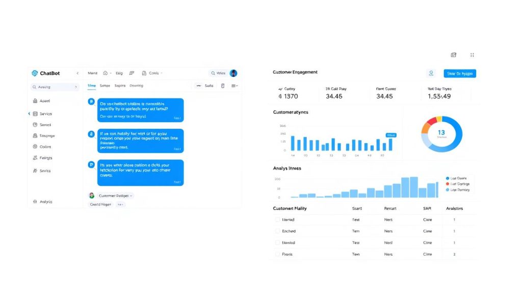 ChatBot.com platform interface showing the chatbot builder and analytics dashboard