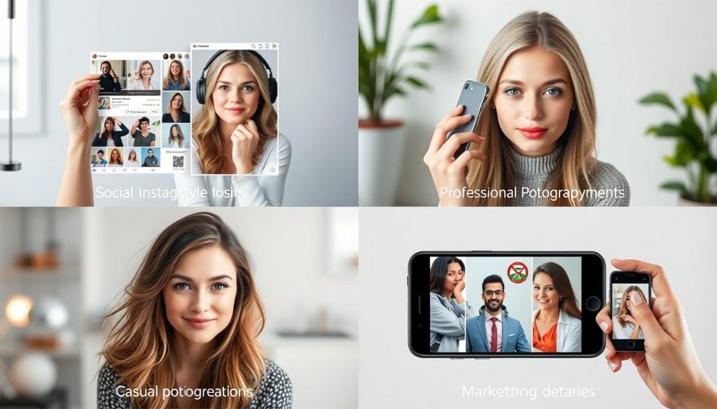 Collage showing different editing scenarios like social media, professional photography, and graphic design with AI photo editing tools comparison Collage showing different editing scenarios like social media, professional photography, and graphic design with AI photo editing tools comparison