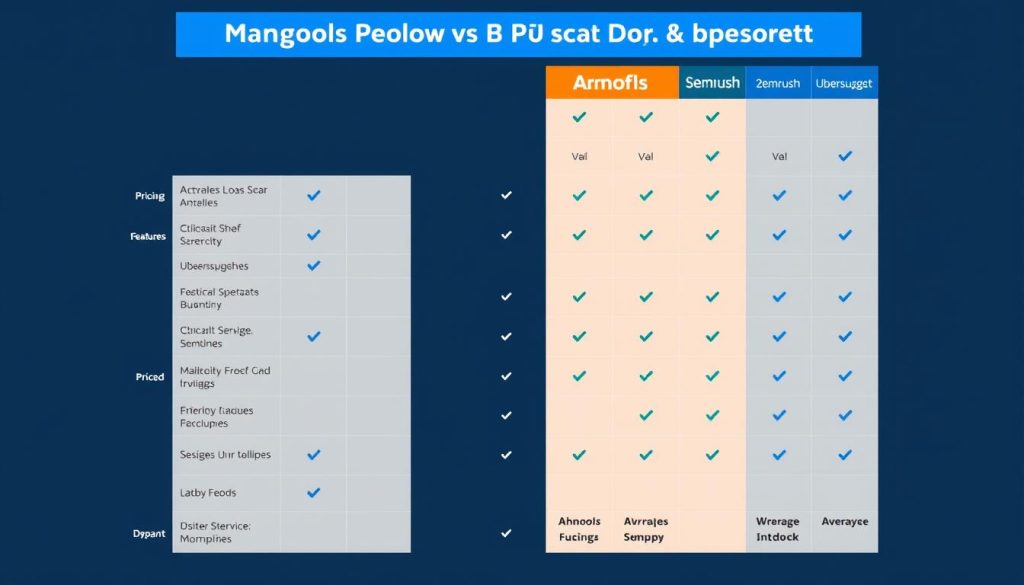 Comparison of Mangools with other popular SEO tools showing features and pricing