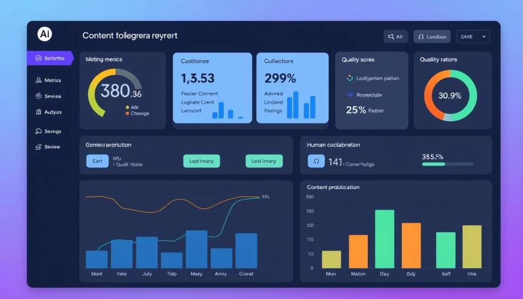 Content creation dashboard showing AI and human collaboration metrics