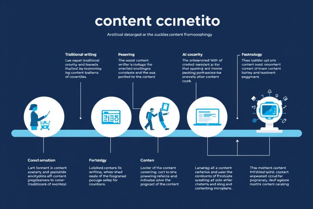 Content creation evolution timeline showing the progression from traditional writing to AI-assisted content