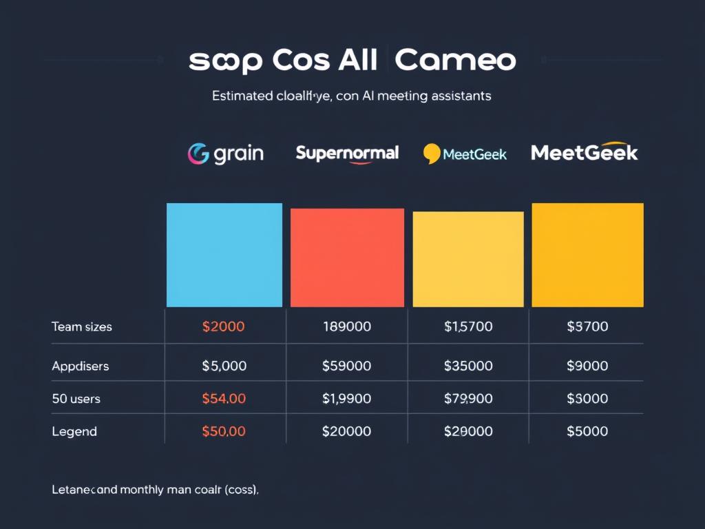 Cost comparison chart for Grain, Supernormal, and MeetGeek with different team sizes in AI meeting assistants comparison