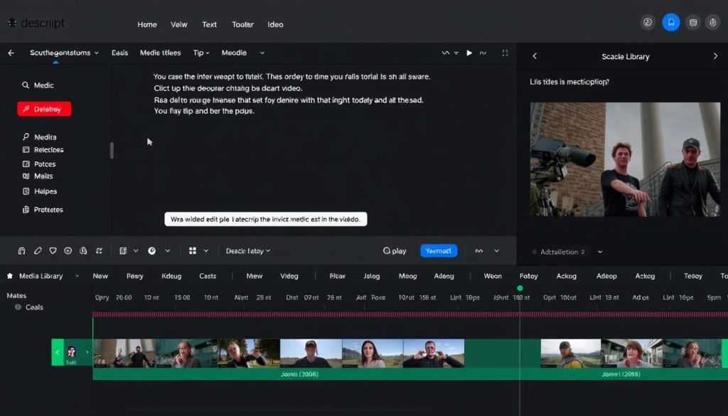 Descript interface showing text-based video editing