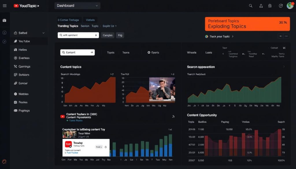 Exploding Topics dashboard showing trending YouTube content topics
