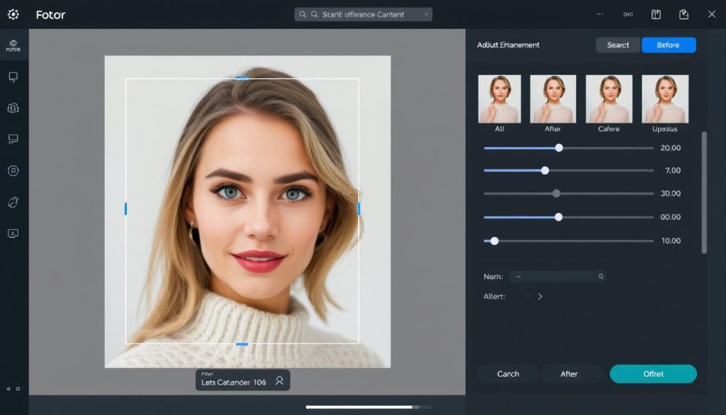 Fotor's AI photo editor interface showing portrait enhancement features and AI photo editing tools comparison Fotor's AI photo editor interface showing portrait enhancement features and AI photo editing tools comparison