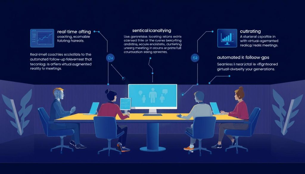Futuristic concept of AI meeting assistants showing advanced features and integration with AI meeting assistants comparison