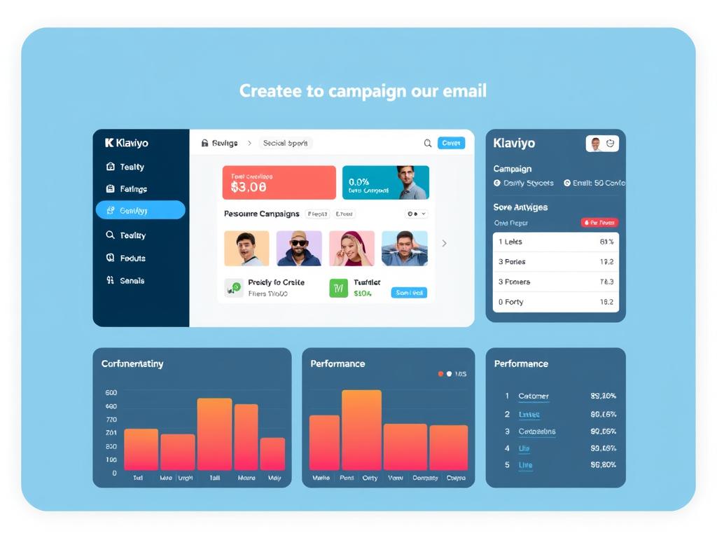 Klaviyo email marketing platform showing AI-powered campaign creation and analytics