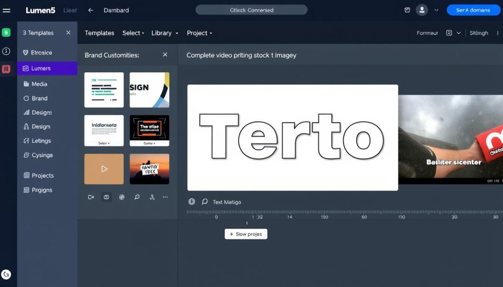 Lumen5 interface showing text-to-video conversion process with brand customization options