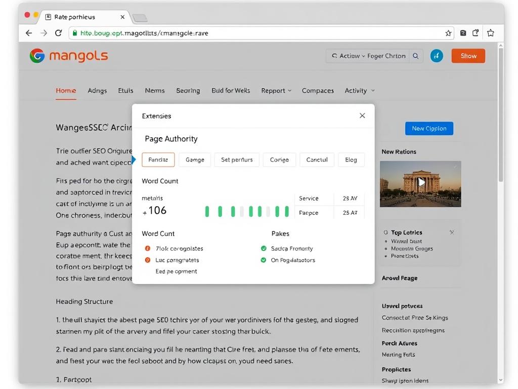 Mangools browser extension showing on-page SEO analysis of a blog post