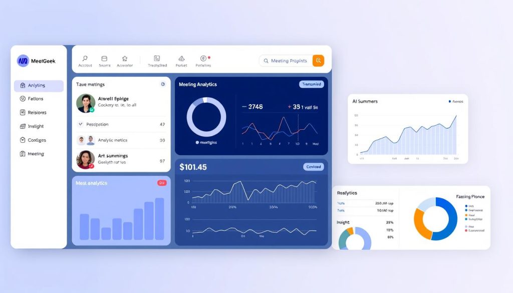 MeetGeek AI meeting assistant dashboard showing analytics and transcription features with AI meeting assistants comparison
