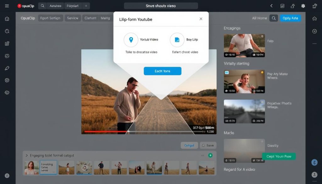 OpusClip interface showing AI video clipping features