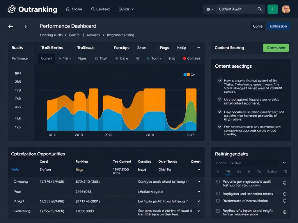 Outranking content audit dashboard showing performance metrics